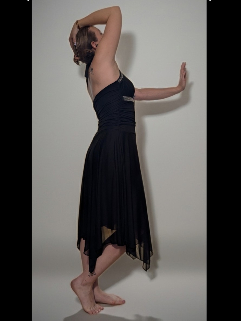 Trixxi Black Halter High-Low Dress with Rhinestone Detail